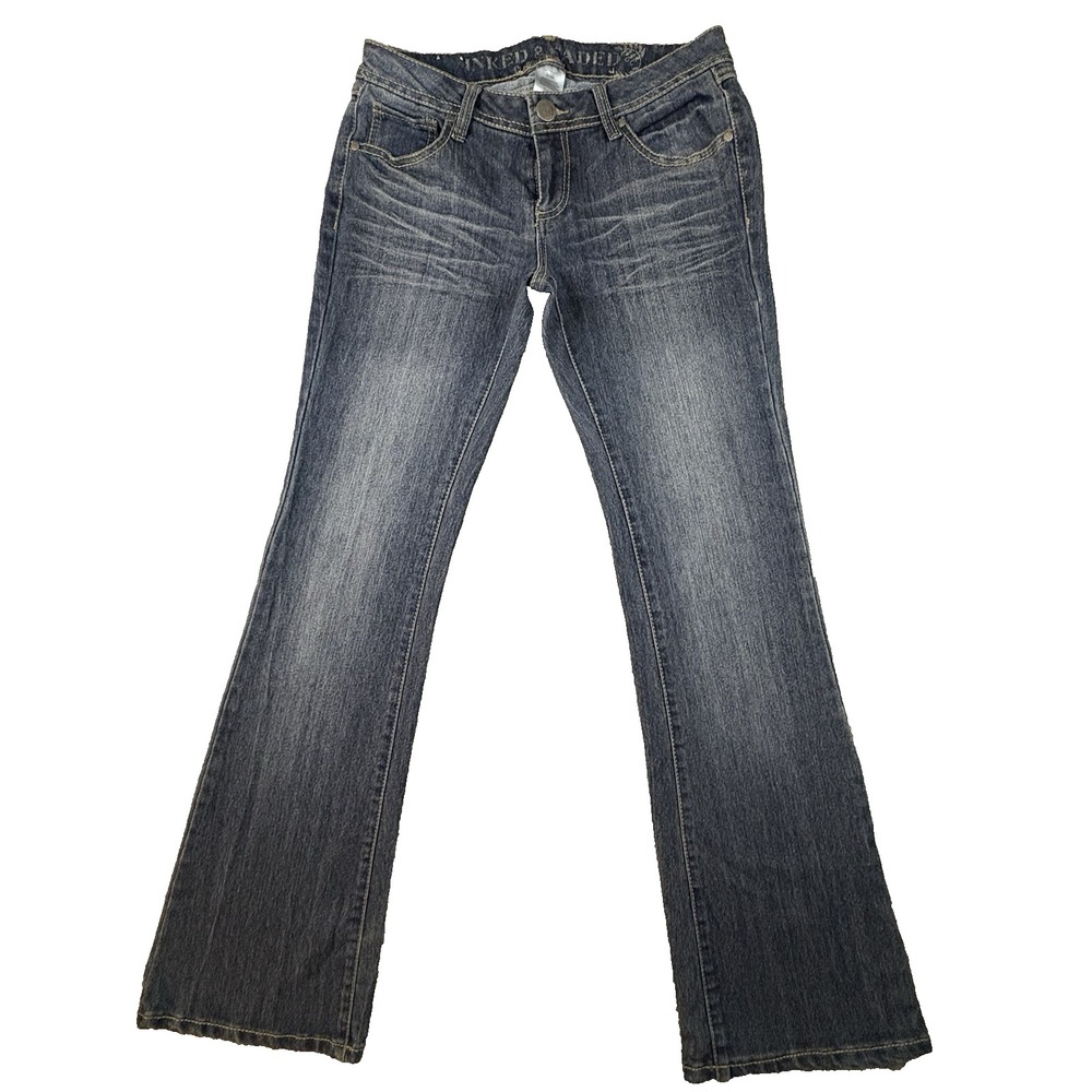Inked & Faded Women's 4 (31x32) Blue Bootcut Flare Stretch Whiskered Jeans
